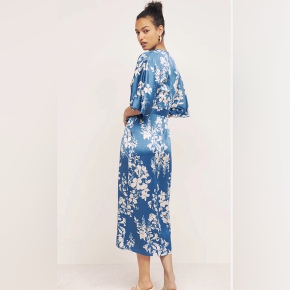 NWT REFORMATION Hedi Silk Blue Floral Midi Dress - Picture 2 of 8